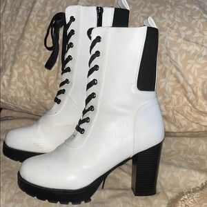 Stylish White and Black Lace-Up Boots